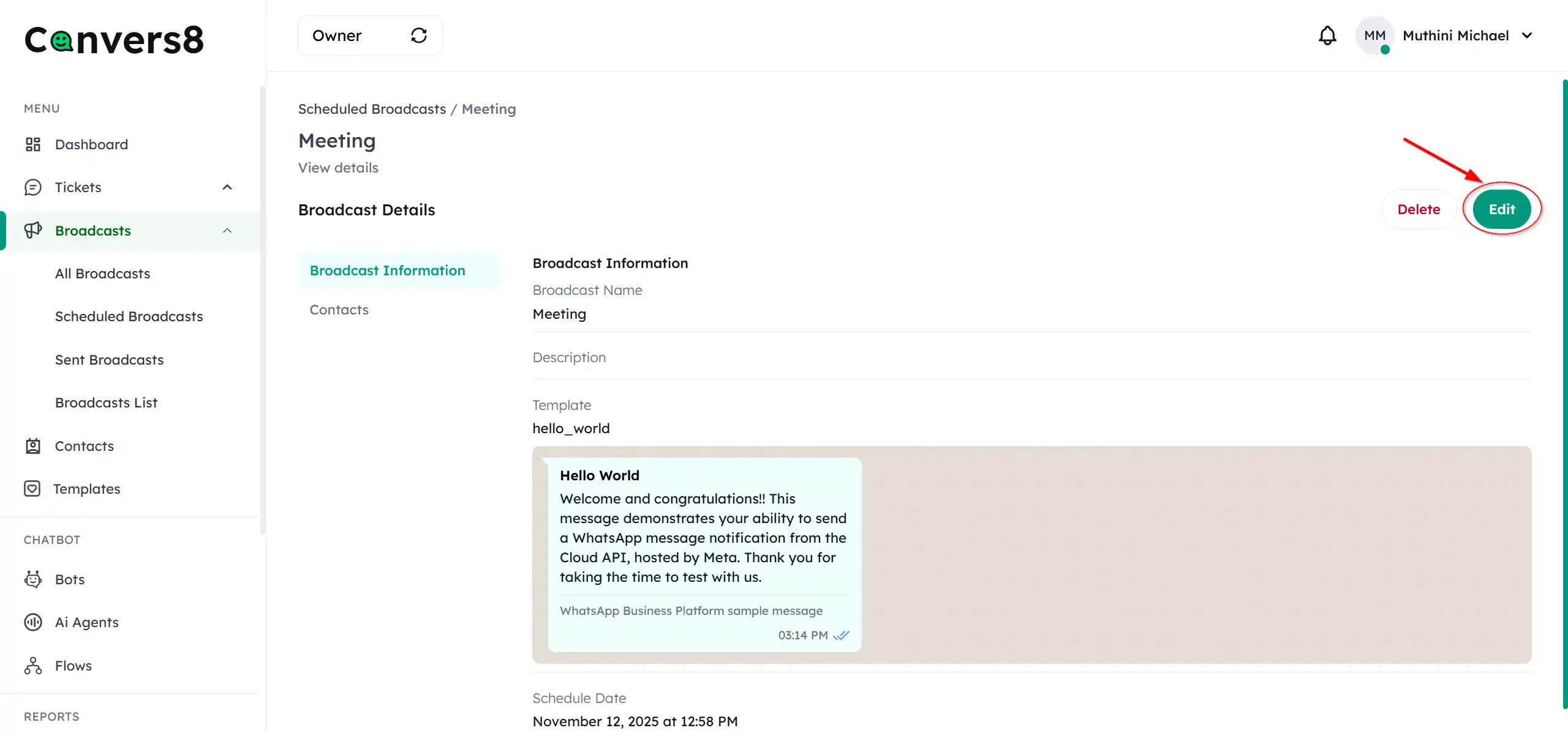 Edit scheduled broadcast