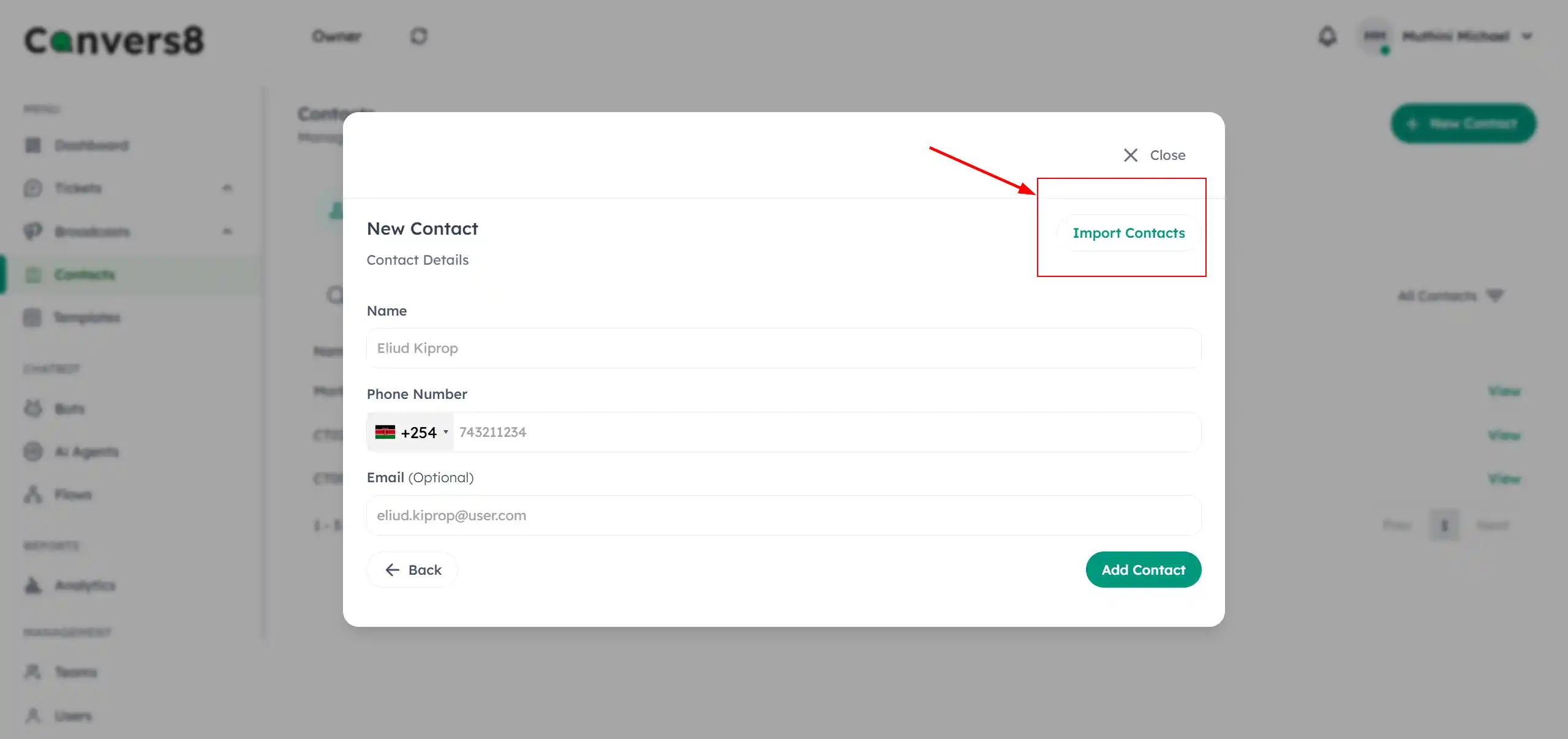 import contacts button